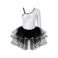 thumbnail image 1 of YIZYIF Kids Girls Shiny Sequins Ballet Dance Tutu Dress Asymmetrical Shoulder Jazz Latin Dancewear Skirted Leotard Silver 8, 1 of 7