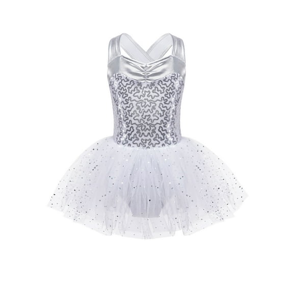 YIZYIF Kids Girls Shiny Sequins Ballet Tutu Dress Lyrical Dance Figure Ice Skating Dress Gymnastics Ballerina Dance Costume