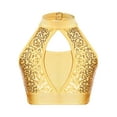 thumbnail image 1 of YIZYIF Kids Girls Shiny Sequins Dance costume Sleeveless Hollow Front Crop Top Dance Performance Tops Yellow 8, 1 of 7