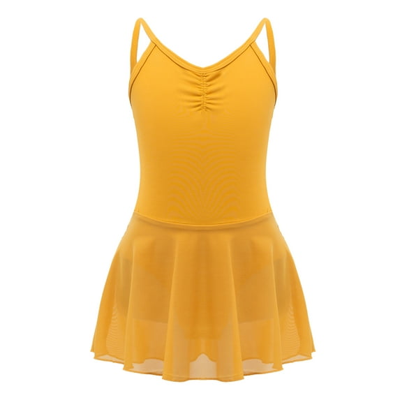 YIZYIF Kids Girls Spaghetti Straps Ballet Dance Dress Solid Color Backless Camisole Leotard Dress Dancewear