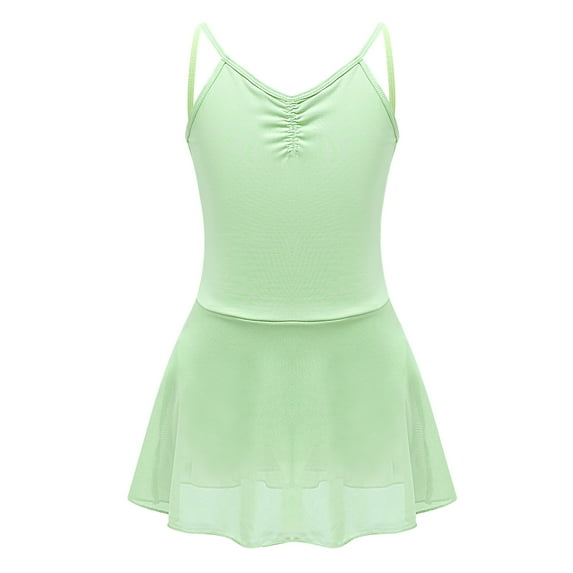 YIZYIF Kids Girls Spaghetti Straps Ballet Dance Dress Solid Color Backless Camisole Leotard Dress Dancewear