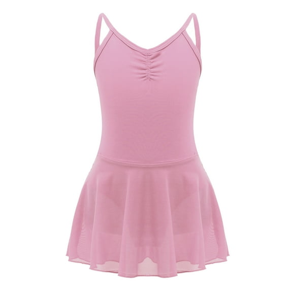 YIZYIF Kids Girls Spaghetti Straps Ballet Dance Dress Solid Color Backless Camisole Leotard Dress Dancewear