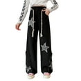 thumbnail image 1 of YIZYIF Kids Girls Stars Print Ripped Jeans Loose Fit School Wear Casual Wide Leg Denim Pants Black 4-6, 1 of 5