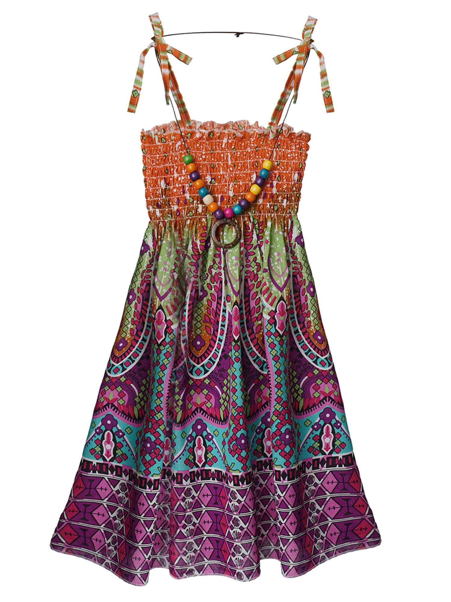 Fashionable Orange Printed Vacation Suspender Dress for Women main image 0
