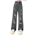 thumbnail image 1 of YIZYIF Kids Girls Wide Leg Jeans Casual High Waist Distressed Denim Pants Baggy Trousers Dark Gray 15-16, 1 of 7