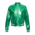 thumbnail image 1 of YIZYIF Kids Shiny Metallic Bomber Jacket Boys Girls Long Sleeve Zip Up Baseball Coat Casual Dance Wear Green 16, 1 of 7
