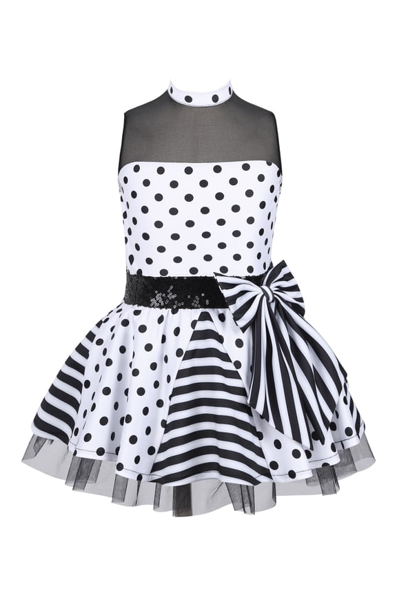 Little Girls Ballerine Sleeveless Tutus Dress Polka Dots Sequins Modern Jazz Latin Dance Costume,Sizes 4-14 White 14