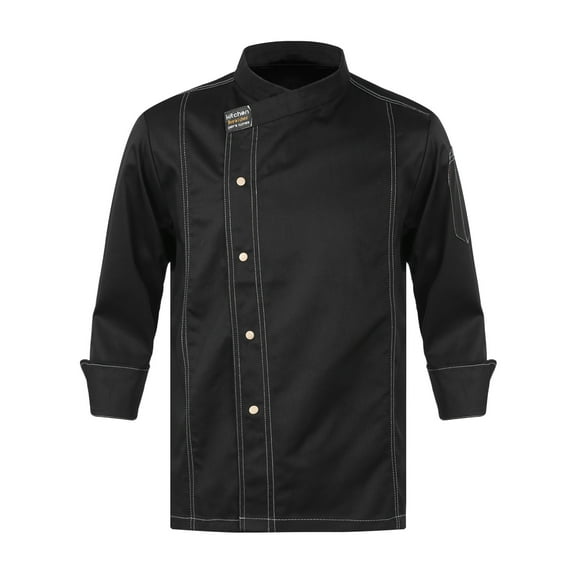 YIZYIF Mens Chef Coat Jacket Hotel Restaurant Kitchen Work Wear Cooking Baking Uniform Black Long Sleeve L