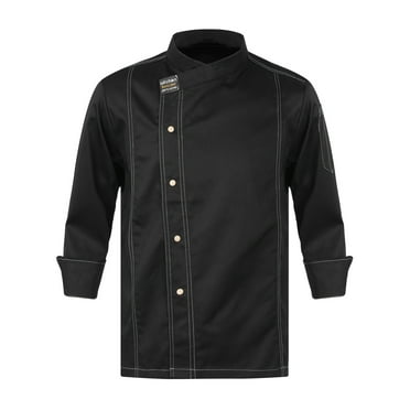 YIZYIF Mens Chef Coat Jacket Hotel Restaurant Kitchen Work Wear Cooking Baking Uniform Black Long Sleeve M