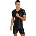 thumbnail image 1 of YIZYIF Mens Glossy Front Zipper Bodysuit Jumpsuit Spandex One-Piece Dance Unitard Biketard Black XL, 1 of 5