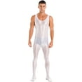 thumbnail image 1 of YIZYIF Mens Glossy One Piece Bodysuit Nightwear Sleeveless Solid Color Jumpsuit Fitness Workout Sportswear White M, 1 of 7