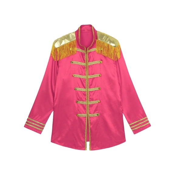 YIZYIF Mens Halloween Sergeant Pepper Costume Medieval Rock Man Icon Jacket Long Sleeve Satin Coat Outerwear Hot Pink XL