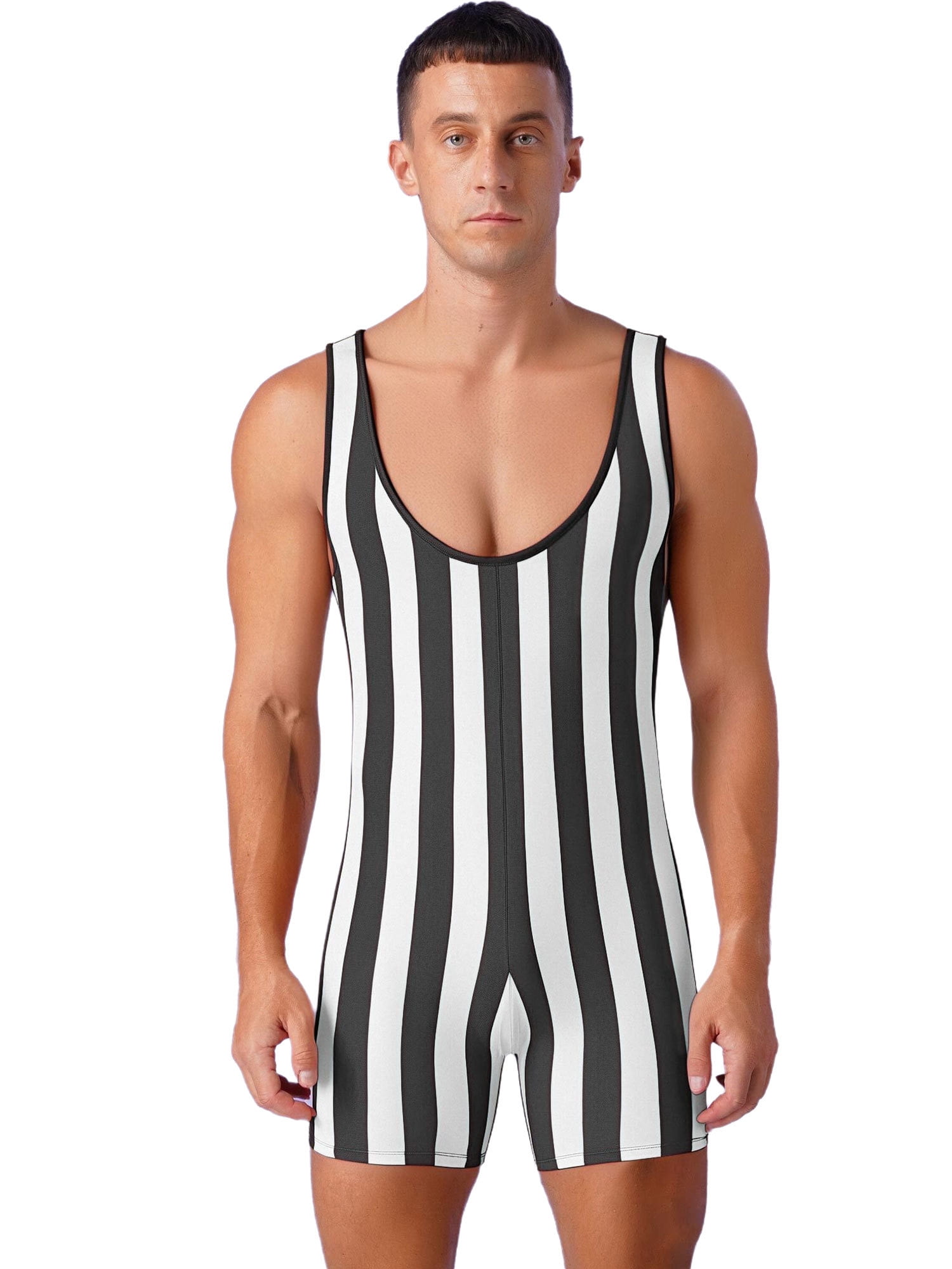 YIZYIF Mens One Piece Swimsuit Stripes Print Water Sports Speed Dry ...