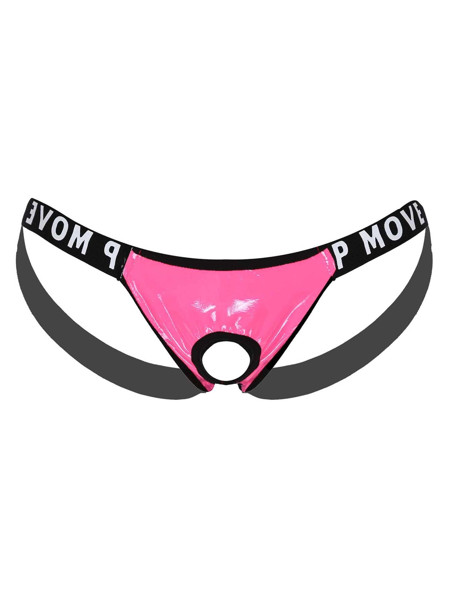 YIZYIF Mens Patent Leather Underwear Hollow Out Bulge Pouch Latex Panties  Jockstrap T-Back Thongs Pink XXL