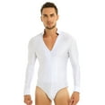 thumbnail image 1 of YIZYIF Mens Shiny Rhinestones Dance Bodysuit Shirt Long Sleeve V-neck Ballroom Latin Salsa Rumba Dancewear White Medium, 1 of 7