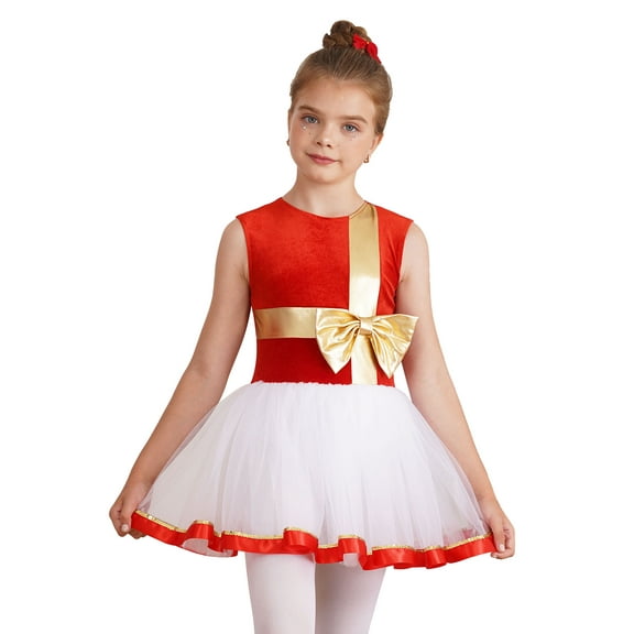 YIZYIF Toddlers Girls Christmas Santa Costume Sparkle Sequins Ballet Tutu Dress Xmas Fancy Dress Party Outfit A Red 14