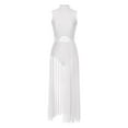 thumbnail image 1 of YIZYIF Womens Ballet Lyrical Split Mesh Sheer Dance Dress Sleeveless Rhinestone Gymnastics Skirted Leotard White XL, 1 of 5