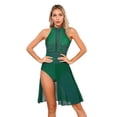 thumbnail image 1 of YIZYIF Womens Chiffon Halter Backless Lyrical Modern Dance Dress Rhinestone Sheer Mesh Flowy Figure Skating Dress Green XXL, 1 of 7
