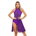 thumbnail image 1 of YIZYIF Womens Chiffon Halter Backless Lyrical Modern Dance Dress Rhinestone Sheer Mesh Flowy Figure Skating Dress Purple L, 1 of 7
