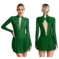 thumbnail image 1 of YIZYIF Womens Figure Ice Skating Dress Modern Dance Gymnastics Leotard Dress Long Sleeve Shiny Rhinestones Dancewear Dark Green M, 1 of 7