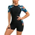 thumbnail image 1 of YIZYIF Womens Floral Print Front Zipper One Piece Swimsuit Short Sleeve Boyleg Rash Guard Surfing Bathing Suit, 1 of 4