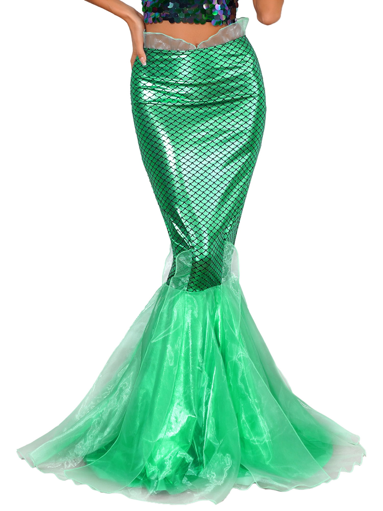 YIZYIF Womens Halloween Mermaid Maxi Skirt Cosplay Party Fancy Dress Shiny Fishtail Long Skirt Green L Walmart