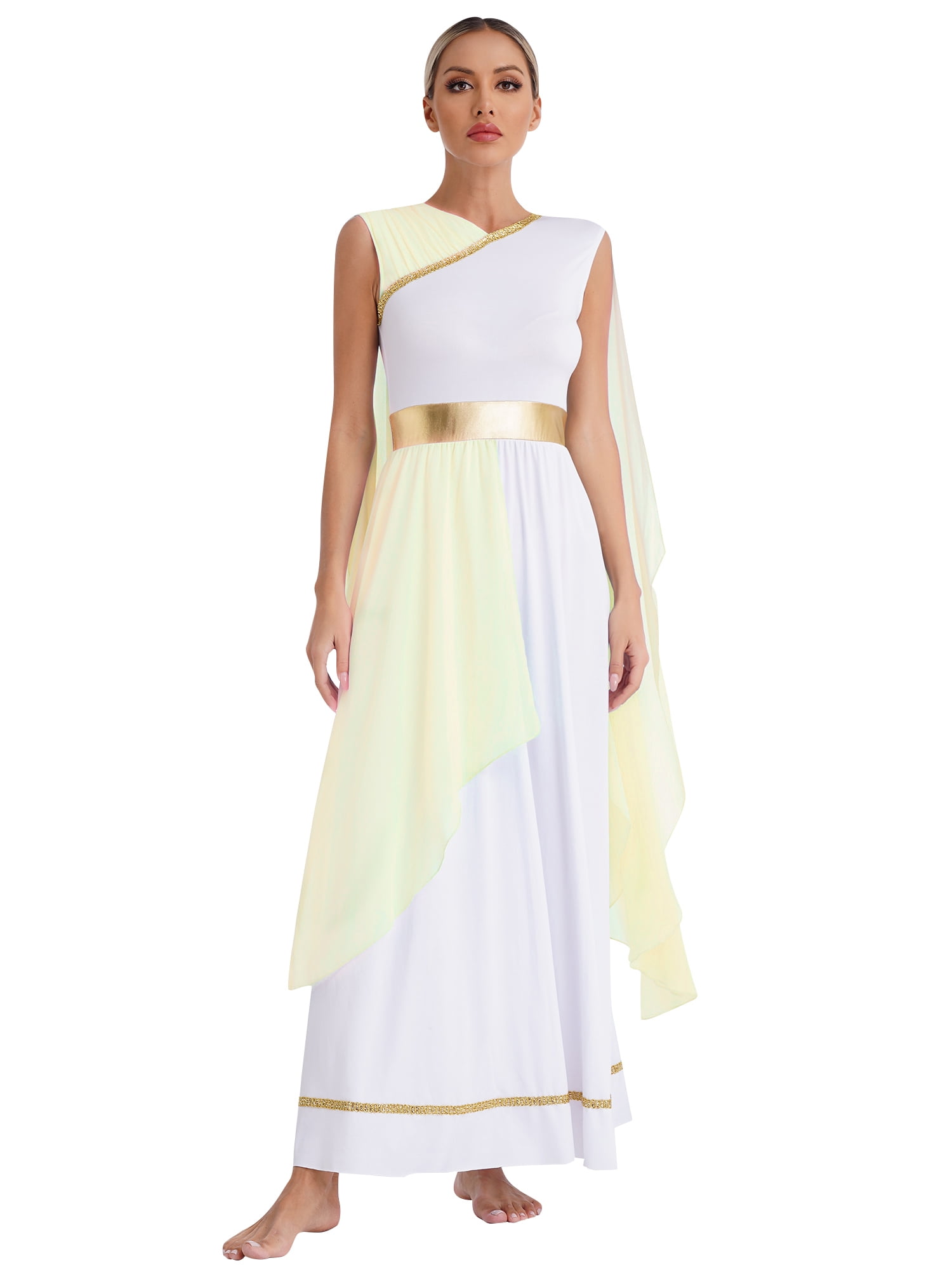 YIZYIF Womens Halloween Toga Dress Ancient Greece Roman Queen Dress Up  Chiffon Gold Trims Long Dress White M - Walmart.com