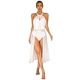 thumbnail image 1 of YIZYIF Womens Halter Lyrical Dance Dress Sheer Mesh Leotard Dancewear Flowy Ice Skating Dress White L, 1 of 7