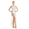 thumbnail image 1 of YIZYIF Womens Halter Shiny Sequins Split Mesh Leotard Ballroom Contemporary Lyrical Dance Dress, 1 of 7