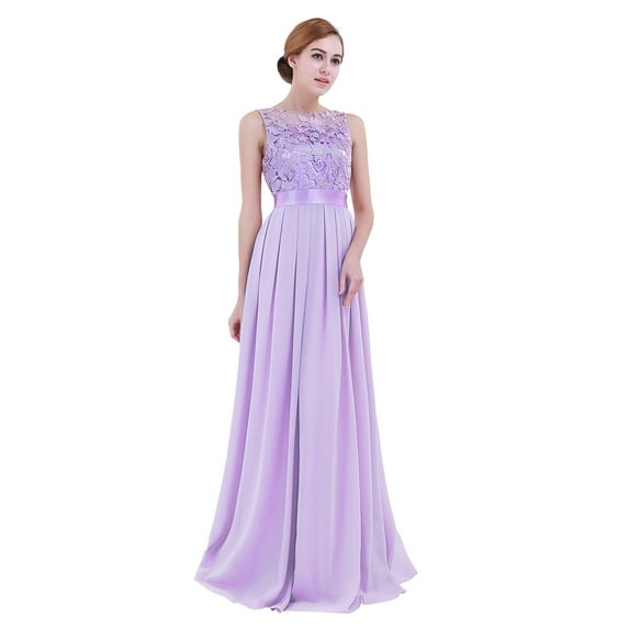 YIZYIF Womens Ladies Embroidered Chiffon Bridesmaid Dress Sleeveless Long Evening Party Prom Gown Maxi Dress Lavender 14