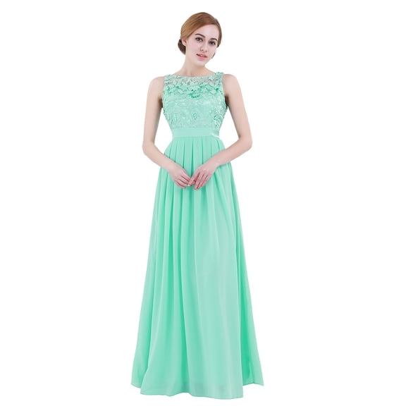 YIZYIF Womens Ladies Embroidered Chiffon Bridesmaid Dress Sleeveless Long Evening Party Prom Gown Maxi Dress Turquoise 6