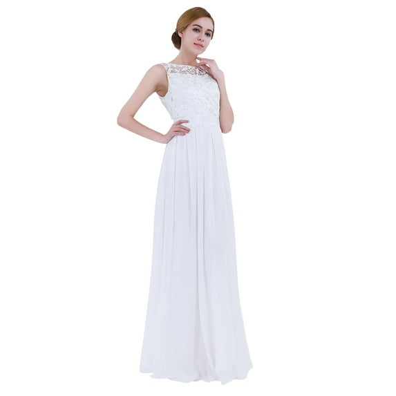 YIZYIF Womens Ladies Embroidered Chiffon Bridesmaid Dress Sleeveless Long Evening Party Prom Gown Maxi Dress White 8