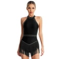 thumbnail image 1 of YIZYIF Womens Latin Cha-cha Dance Leotard Halter Shiny Rhinestones Tassels Dance Bodysuit Ballroom Costume Black M, 1 of 7