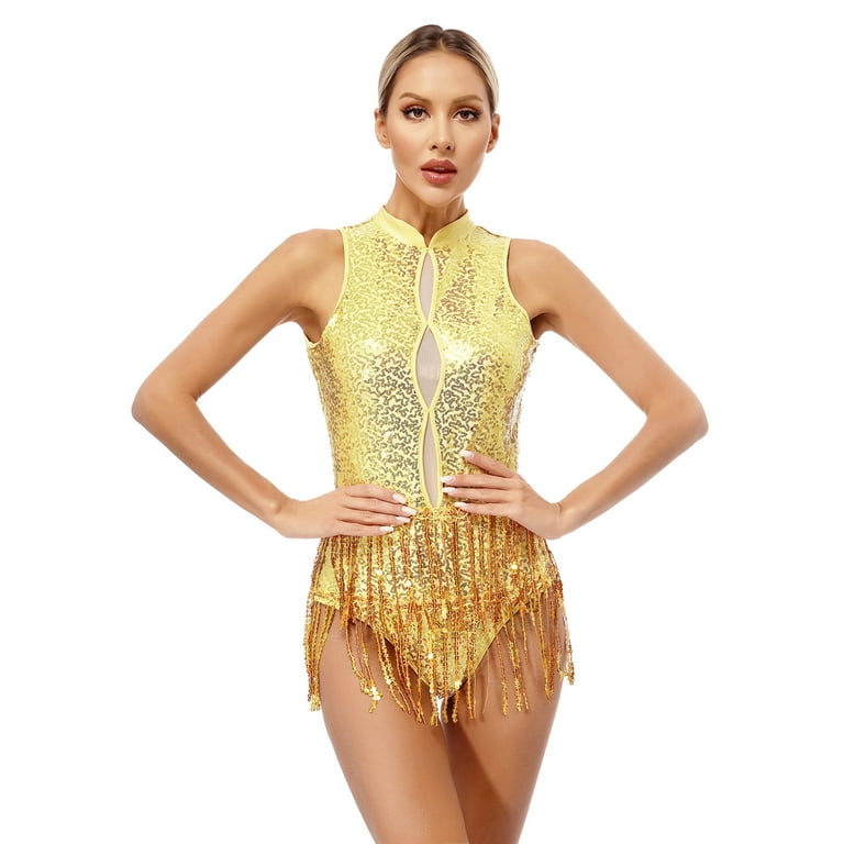 Latin Jazz Performance Wear Women's Sequins Tassel Dance Leotard - Sleeveless Latin Jazz Hip Hop Performance Costume With Fringe Tassel Fringe Leotard - Foto 2