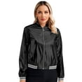 thumbnail image 1 of YIZYIF Womens Metallic Bomber Jacket Holographic Shiny Long Sleeve Zipper Front Coat Outerwear Black 3XL, 1 of 7
