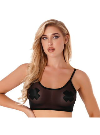 Women Casual Crop Tank Top Sheer Mesh See Through Bralette Sexy Sports Bra  Vest