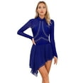 thumbnail image 1 of YIZYIF Womens Shiny Rhinestone Ice Skating Dress Sheer Mesh Dance Costume Open Back Modern Lyrical Dance Dress Navy Blue XXL, 1 of 7