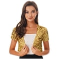 thumbnail image 1 of YIZYIF Womens Short Sleeve Cardigan Allover Shiny Sequins Cropped Shawl Shrug Club Cocktail Party Coat Gold One Size, 1 of 7