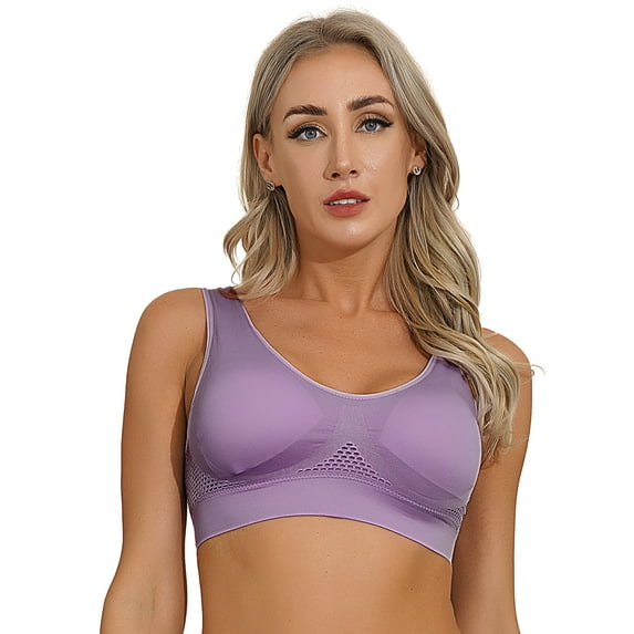 YIZYIF Womens Sports Bra Bustier Seamless Jogging Yoga Fitness Bra Tank Tops Gray L