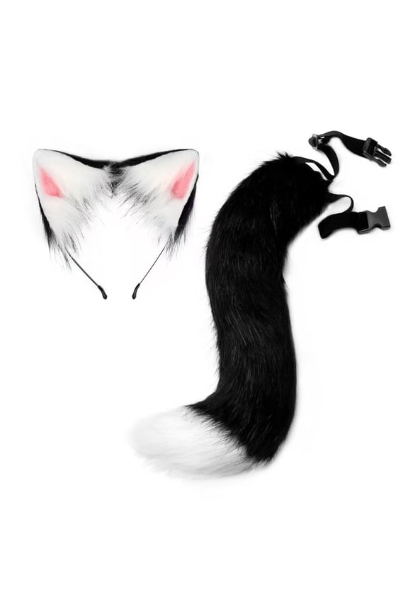 Fox Wolf Cat Ears and Tail Set Cosplay Costume Furry Fox Tail Keychain Party Costume