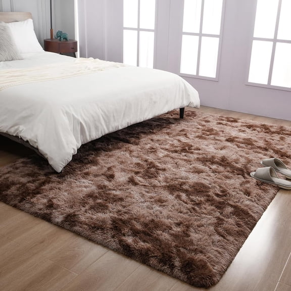 YJ.GWL 3x5ft Tie Dye Shag Area Rug For Living Room Bedroom,Shaggy Carpet For Home Decor,Brown