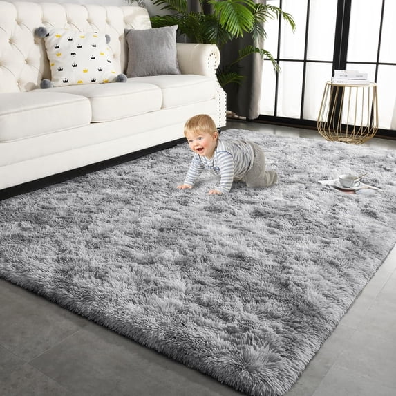 YJ.GWL 3x5ft Tie Dye Shag Area Rug For Living Room Bedroom,Shaggy Carpet For Home Decor,Gray