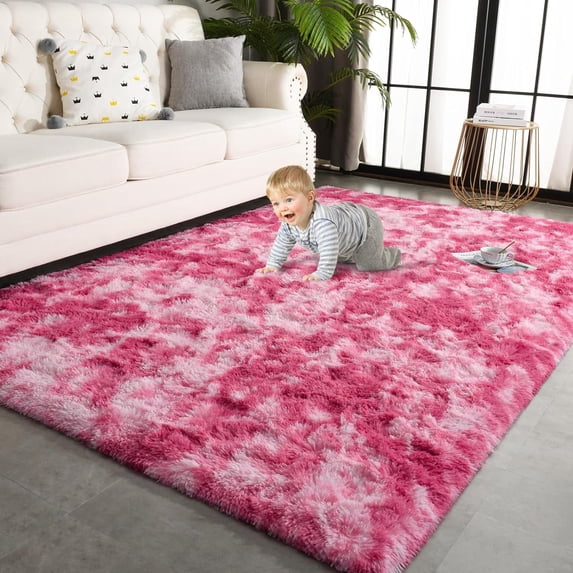 YJ.GWL 4x6ft Tie Dye Shag Area Rug For Living Room Bedroom,Shaggy Carpet For Home Decor,Blush