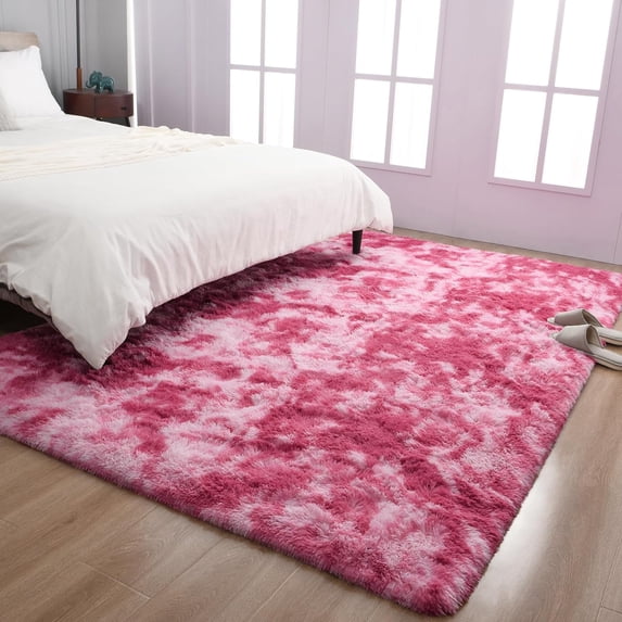 YJ.GWL 6x9ft Tie Dye Shag Area Rug For Living Room Bedroom,Shaggy Carpet For Home Decor,Blush