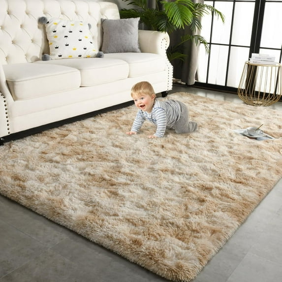YJ.GWL 6x9ft Tie Dye Shag Area Rug For Living Room Bedroom,Shaggy Carpet For Home Decor,Light Tan