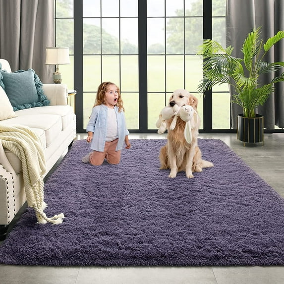 YJ.GWL Area Rug for Bedroom Living Room,Shaggy Fluffy Rug Plush Modern Floor Carpet for Indoor Nursery Decorations,4'x5.3',Gray Purple
