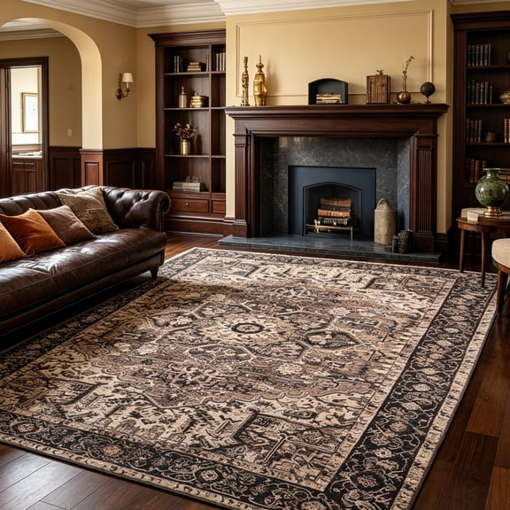 YJ.GWL Area Rugs Vintage Print Carpet Low Pile Rug for Bedroom Living Room Home Decor,Brown,6'x9'