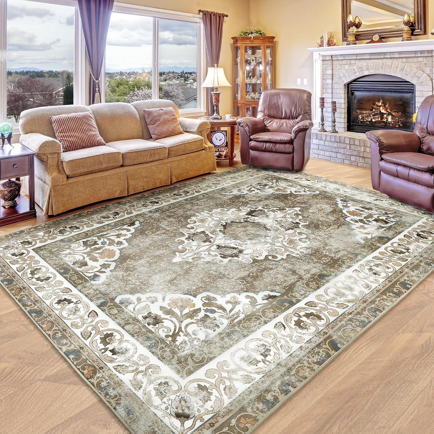 YJ.GWL Area Rugs Vintage Rug for Living Room Bedroom Indoor Mat Carpet Home Decor,4'x6',Beige