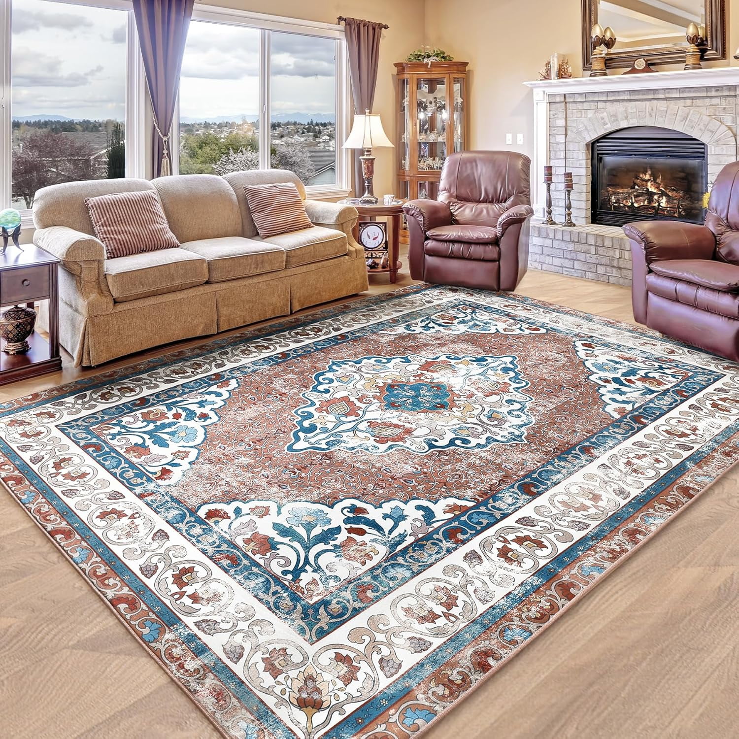 YJ.GWL Area Rugs Vintage Rug for Living Room Bedroom Indoor Mat Carpet Home Decor,4'x6',Red