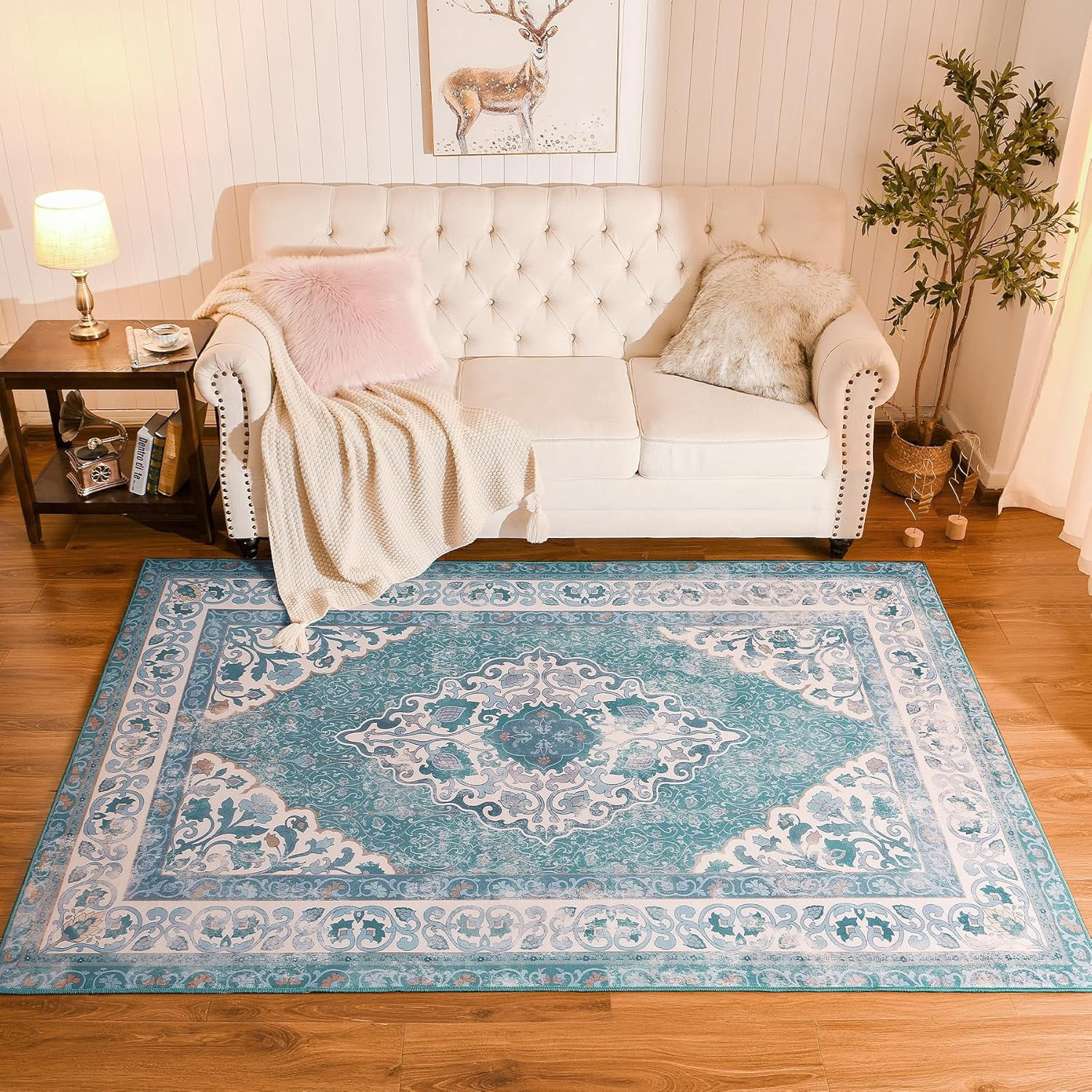 YJ.GWL Area Rugs Vintage Rug for Living Room Bedroom Indoor Mat Carpet Home Decor,6'x9',Blue